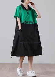 Simple Green Graphic Cotton Pockets Summer Party Dress - SooLinen