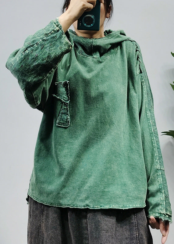 Einfache grüne Leinen-Sweatshirts mit Kapuzendruck Trainingsanzüge mit langen Ärmeln