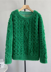 Simple Green O Neck Thread Wool Pullover Winter