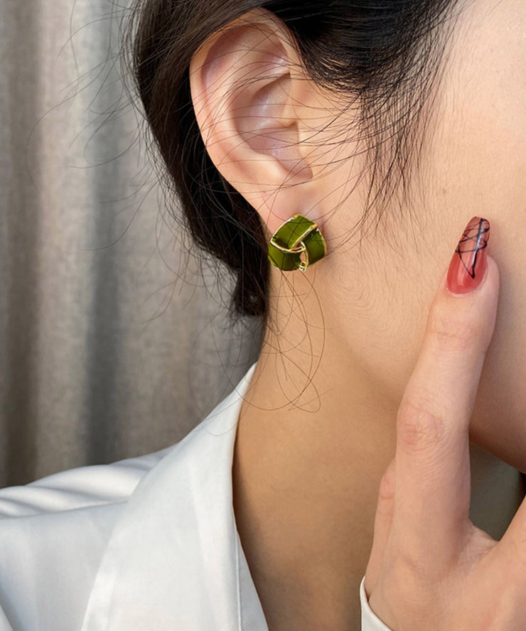 Simple Green Overgild Triangular Stud Earrings