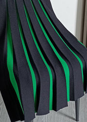 Simple Green Patchwork High Waist Woolen Pleated Skirts Fall