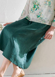 Simple Green Pencil Pockets Patchwork Summer Skirt Linen - SooLinen