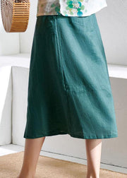 Simple Green Pencil Pockets Patchwork Summer Skirt Linen - SooLinen