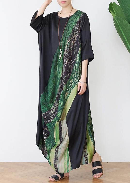 Simple Green Print Chiffon Patchwork Summer Maxi Dresses - SooLinen