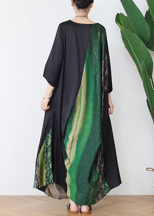 Simple Green Print Chiffon Patchwork Summer Maxi Dresses - SooLinen
