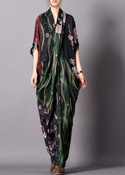Simple Green V Neck Patchwork Silk Holiday Dress Spring