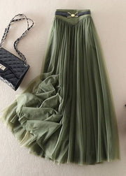 Simple Green Wrinkled Patchwork Tulle Skirts Spring