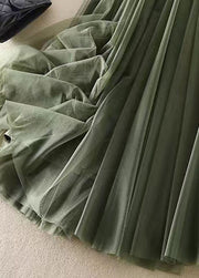 Simple Green Wrinkled Patchwork Tulle Skirts Spring