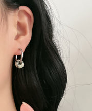 Simple Grey Dot Copper Hoop Earrings