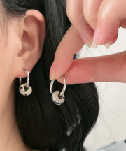Simple Grey Dot Copper Hoop Earrings