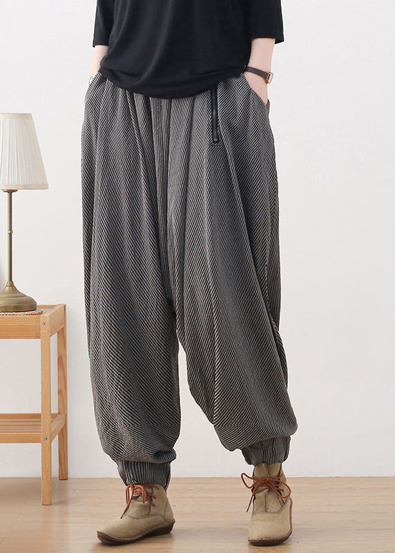 Simple Grey Elastic Waist Pockets Harem Pants Fall