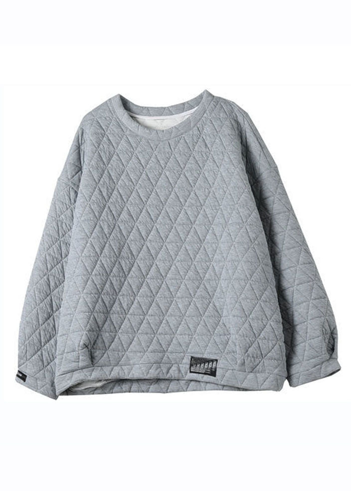 Simple Grey O-Neck Patchwork Fleece Sweatshirts Long Sleeve