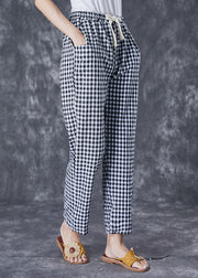 Simple Grey Plaid Pockets Linen Harem Pants Fall
