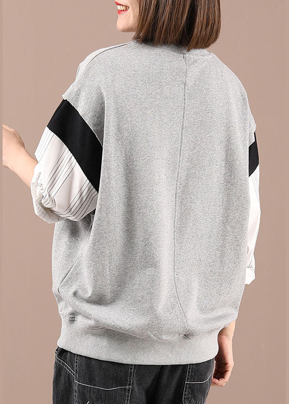 Simple Grey Print Patchwork Loose Fall Sweatshirts Top