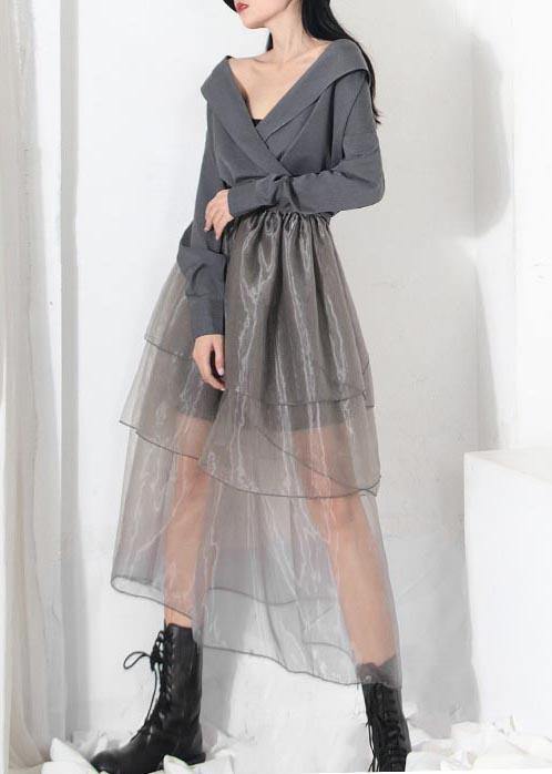 Simple Grey Ruffles Cinched  Skirts Summer - SooLinen