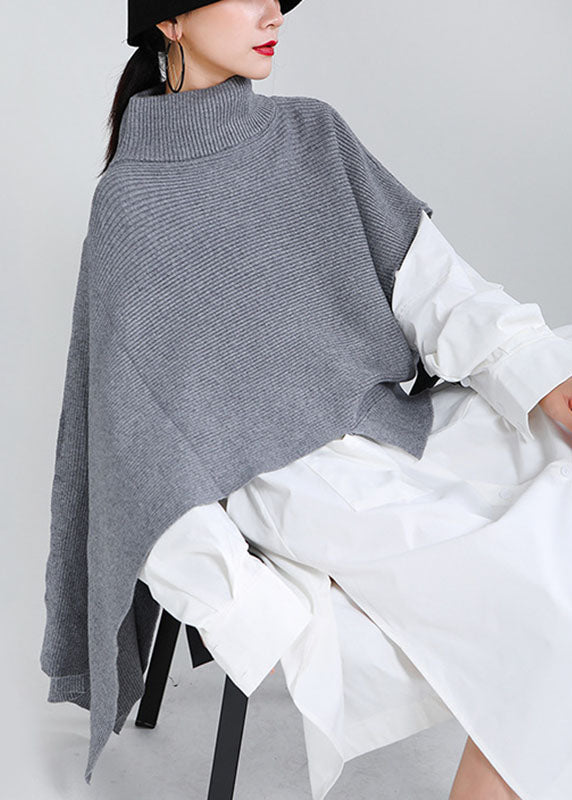Einfaches graues asymmetrisches Design Street Wear Herbst Strickpullover