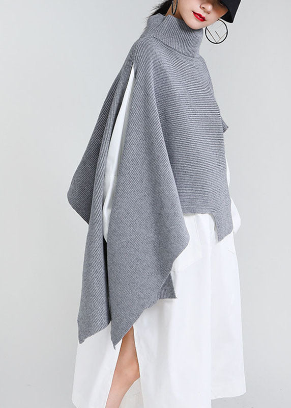 Simple Grey asymmetrical design Street wear Fall Knit Sweater