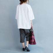 Simple Half sleeve pockets cotton tops women Boho Fabrics white tunic