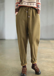 Simple Khaki Clothing Spring Elastic Waist Drawstring Fashion Ideas Pant - SooLinen