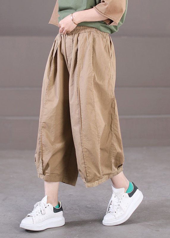 Einfache Khaki-Hosen mit hoher Taille Patchwork-Baumwoll-Crop-Hosen Sommer