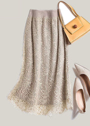 Simple Khaki Hollow Out Lace Skirt Spring