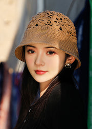 Simple Khaki Hollow Out Patchwork Knit Bucket Hat