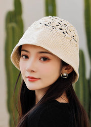 Simple Khaki Hollow Out Patchwork Knit Bucket Hat
