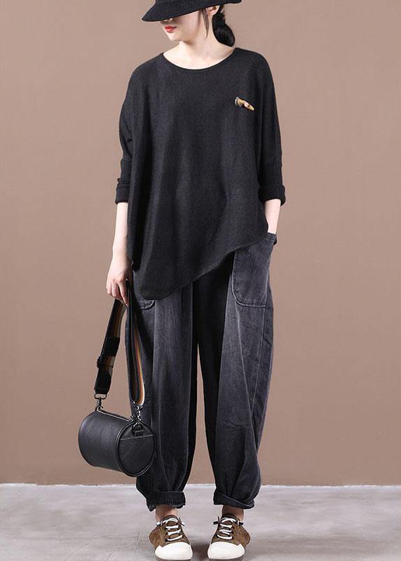 Simple Khaki O-Neck Asymmetrical Design Fall Knitted Top - SooLinen