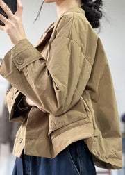 Simple Khaki Peter Pan Collar Oversized Solid Color Fine Cotton Filled Jackets Winter