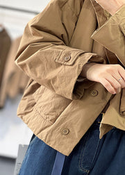 Simple Khaki Peter Pan Collar Oversized Solid Color Fine Cotton Filled Jackets Winter