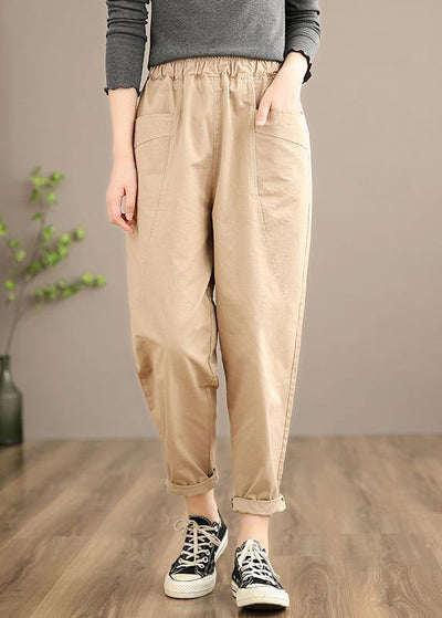 Simple Khaki Trousers Slim Spring elastic waist Wardrobes Pant - SooLinen
