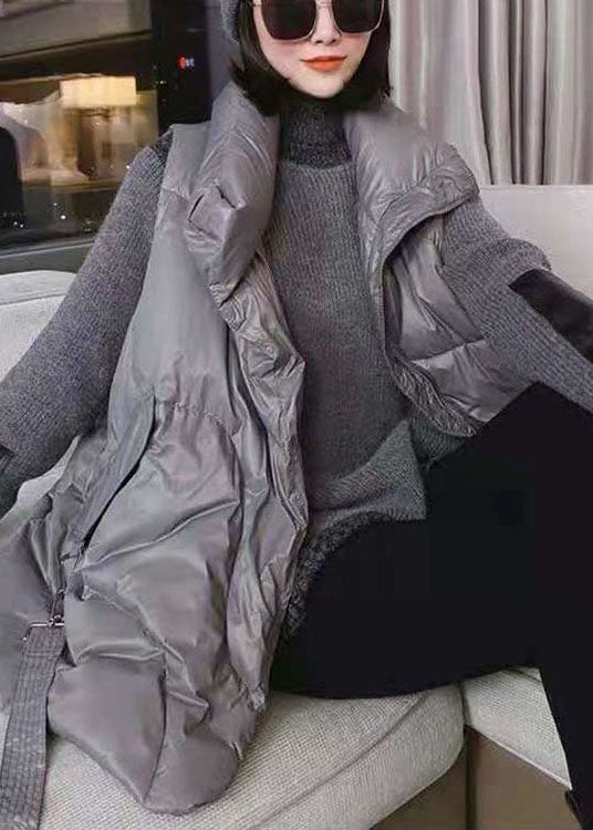Einfache khakifarbene Mode lockere ärmellose Winterweste mit Reißverschluss