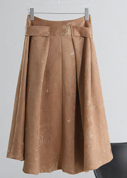 Simple Khaki tie waist Embroidered Corduroy Skirts Spring