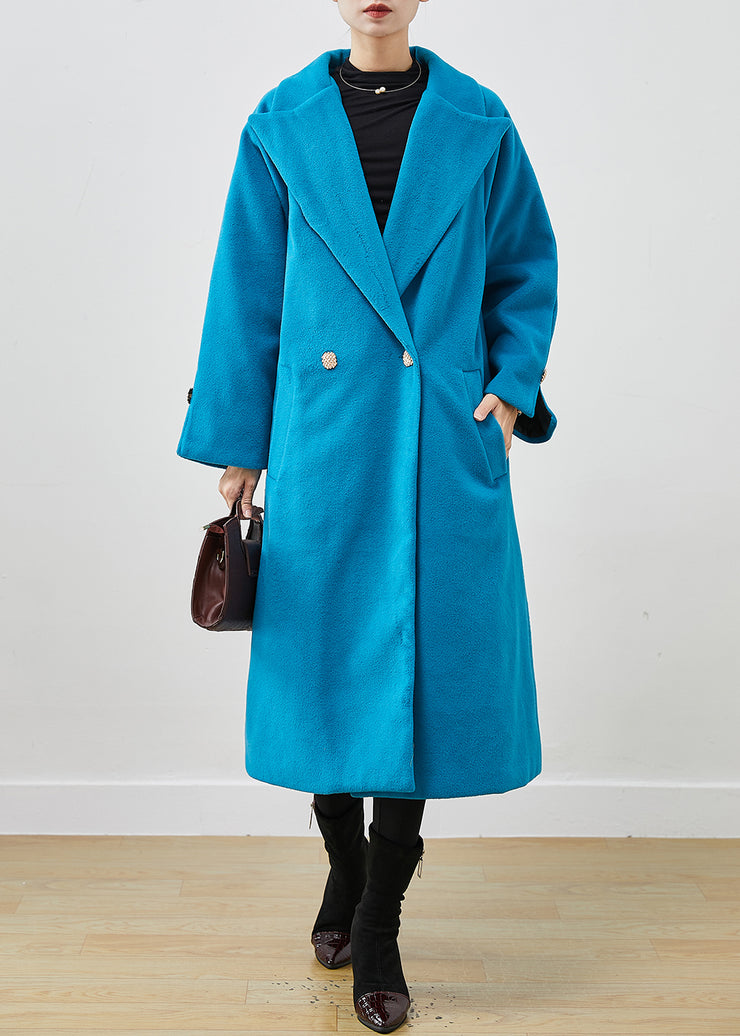 Simple Lake Blue Oversized Double Breast Woolen Trench Spring