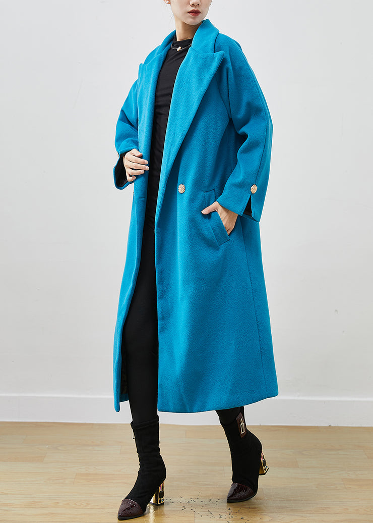 Simple Lake Blue Oversized Double Breast Woolen Trench Spring