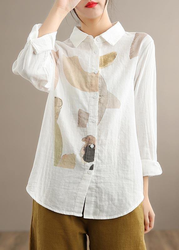 Simple Lapel Cinched Spring Clothes Khaki Print Top - SooLinen
