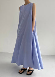 Simple Light Blue Solid Maxi Dresses Summer