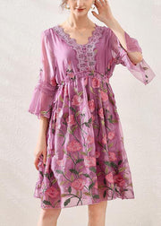 Simple Light Purple Embroidery Chiffon Patchwork Summer Vacation Dresses - SooLinen