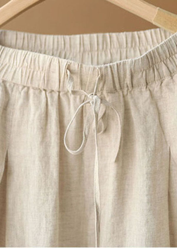 Simple Linen Color Elastic Waist Drawstring Pockets Solid Color Linen Harem Pants Summer