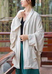 Simple Linen Stand Collar Pockets Cotton Thin Cardigan Batwing Sleeve