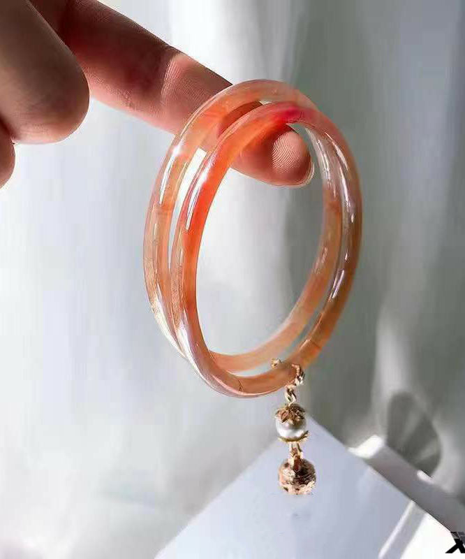Simple Pink Glass Pearl Small Bell Bangle