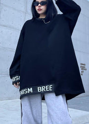 Simple O Neck Asymmetric Spring Tunics For Women Black Letter Tops - SooLinen