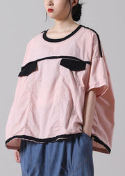 Simple O-Neck Pink Cotton Summer Short Sleeve Top - SooLinen