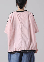 Simple O-Neck Pink Cotton Summer Short Sleeve Top - SooLinen