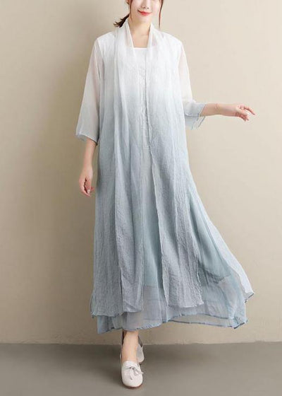 Simple O Neck Two Pieces Summer Clothes Women Fabrics Gradient Grey A Line Dress - SooLinen