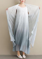 Simple O Neck Two Pieces Summer Clothes Women Fabrics Gradient Grey A Line Dress - SooLinen