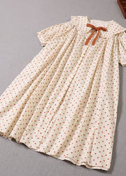 Simple Orange Dot Print Cotton Dresses Short Sleeve