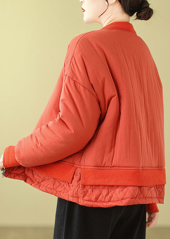 Simple Orange Oversized Patchwork Fine Cotton Filled Women Witner Coats