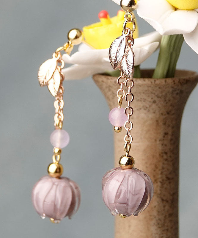 Einfache rosafarbene Blattmetall-Ohrringe mit Glasur
