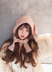 Simple Pink Cotton Knit Warm Bonnie Hat